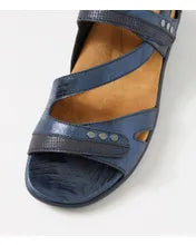 Load image into Gallery viewer, Ziera Beaux W Navy Scratch Cut Leather Sandal