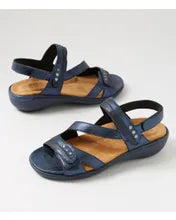 Load image into Gallery viewer, Ziera Beaux W Navy Scratch Cut Leather Sandal