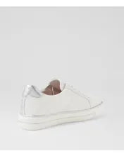 Load image into Gallery viewer, Ziera Kozie White Silver Tumble Leather Sneaker