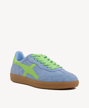 Load image into Gallery viewer, Goodsole Crossroads Blue Soft Suede/Neon Green Leather Sneaker
