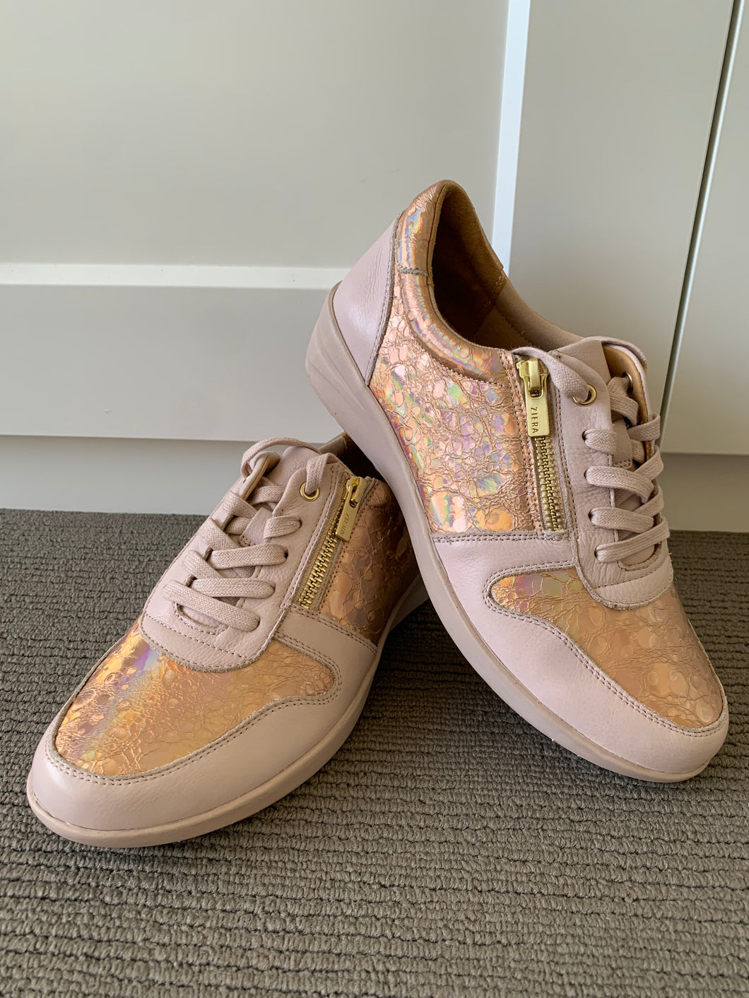 Ziera Newton W Dusty Pink-Rose Gold Groove Leather Sneakers