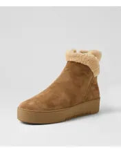 Django & Juliette Warmer light Choc Beige Suede Fur Ankle Boot