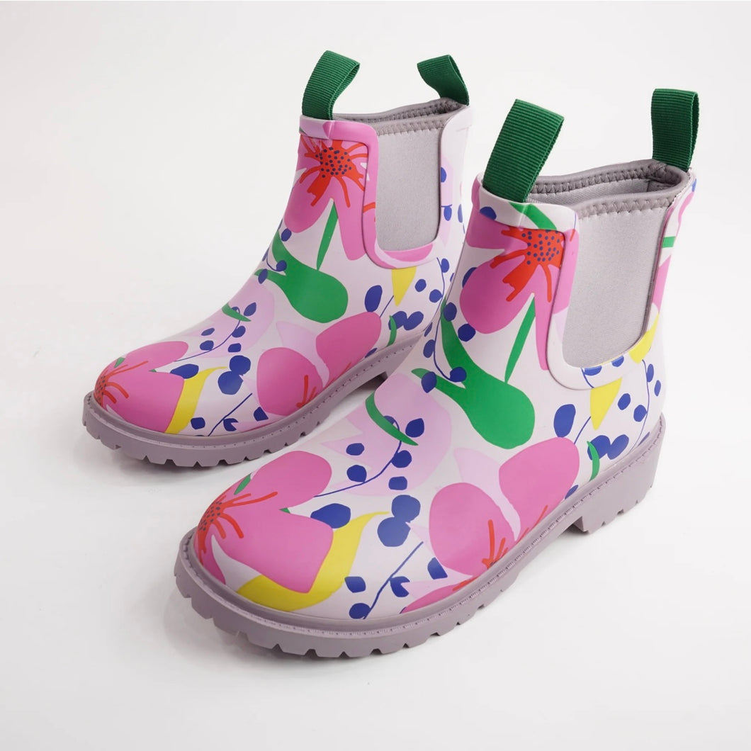 Splashy Floral Gumboot Ankle Boots