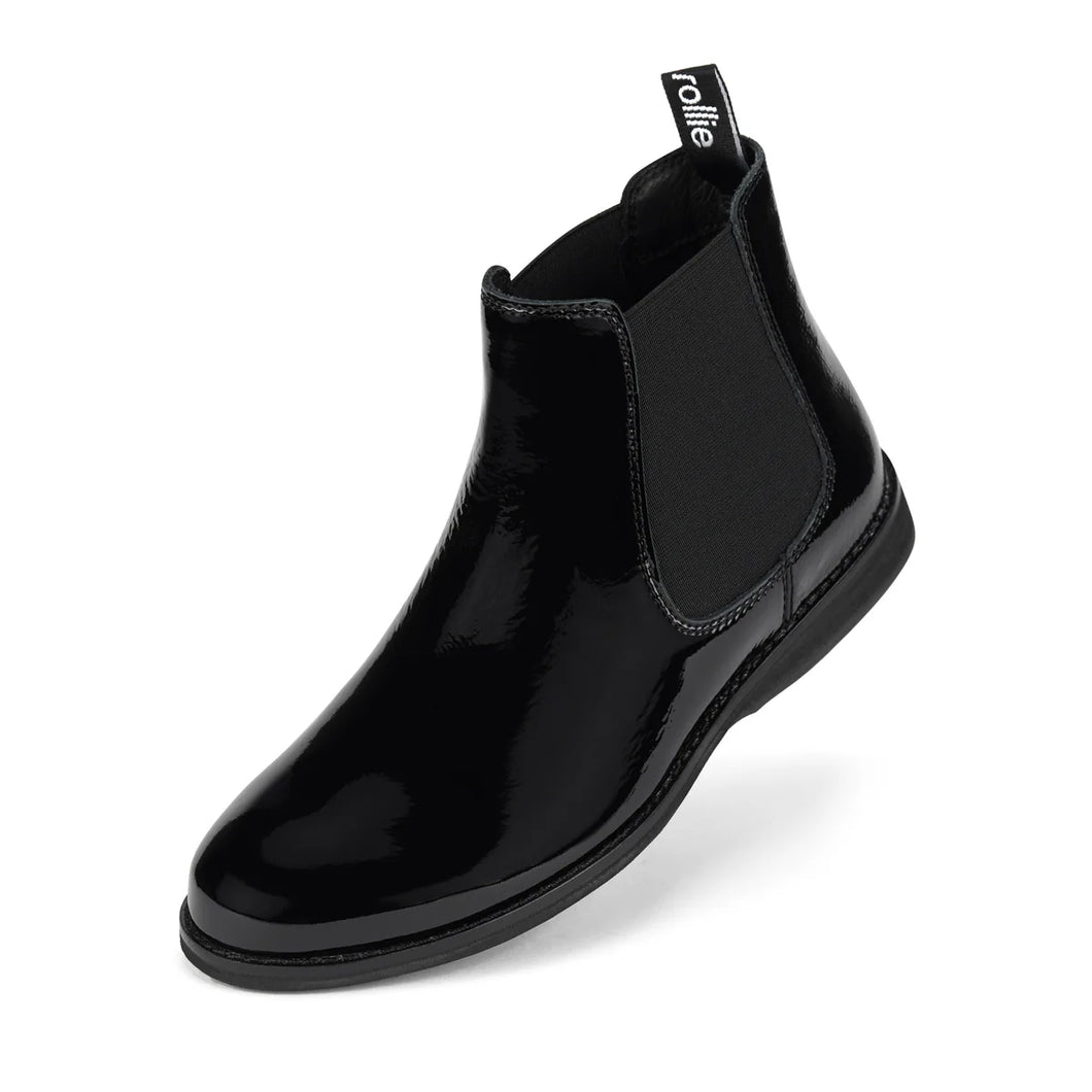 Rollie Chelsea Black Crinkle Patent Boot
